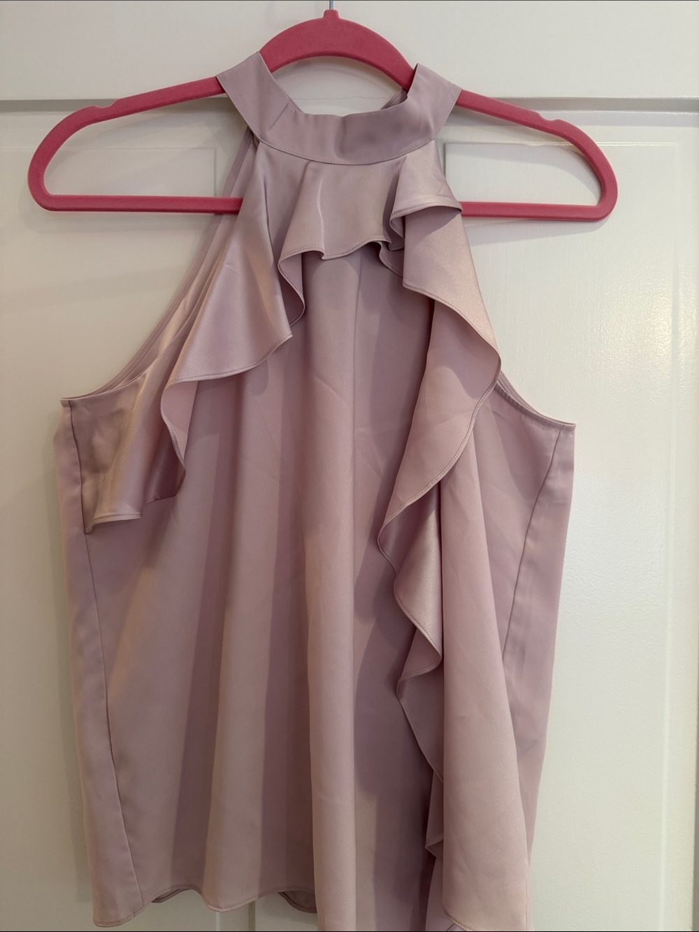 Parker One-Shoulder Ruffle Halter Top in Mauve